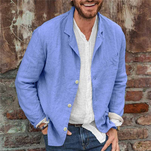 Men's Lightweight Cotton Linen Jacket for Spring Summer Casual Button Up Outerwear with Pockets | Lonoma