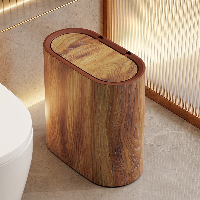 Compact Lidded Waste Bin Oval Marble-Look Trash Can 11.4 × 11.4 × 5.7 in Plastic for Bathroom Kitchen Bedroom Office Small Space | Lonoma