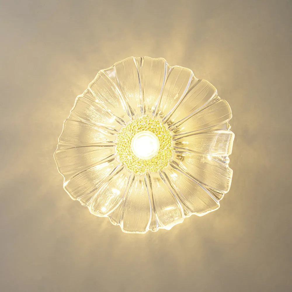 Floral Glass Flush Mount or Drop Ceiling Light with Brass Accents – Clear, Green or Pink Petal Shades for Bedroom, Dining Room | Lonoma