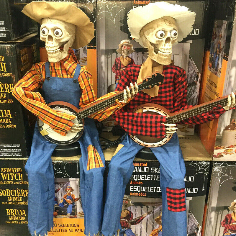 Motion-Activated Musical Skeleton Pair with Banjos – Animated Halloween Decoration for Parties & Haunted Houses | Lonoma