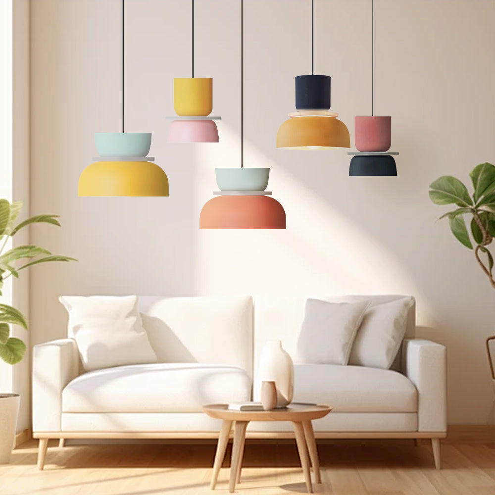 Two-Tier Pendant Light, Scandinavian Double Shade Hanging Lamp in Two-Tone Acrylic & Aluminum for Dining Room, Living Room, Entryway | Lonoma