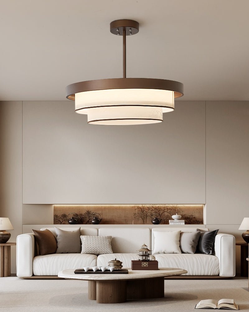 Layered Fabric Ring Pendant Light Bronze Frame LED Indoor Ceiling Fixture for Dining Entryway | Lonoma