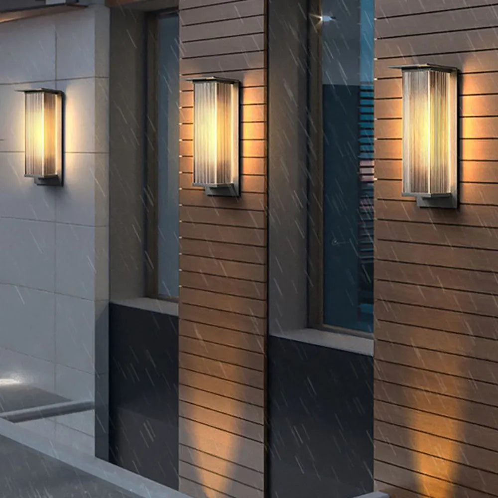 Weatherproof LED Outdoor Wall Sconce, Black Metal & Acrylic Rectangular Design for Patio Entryway | Lonoma