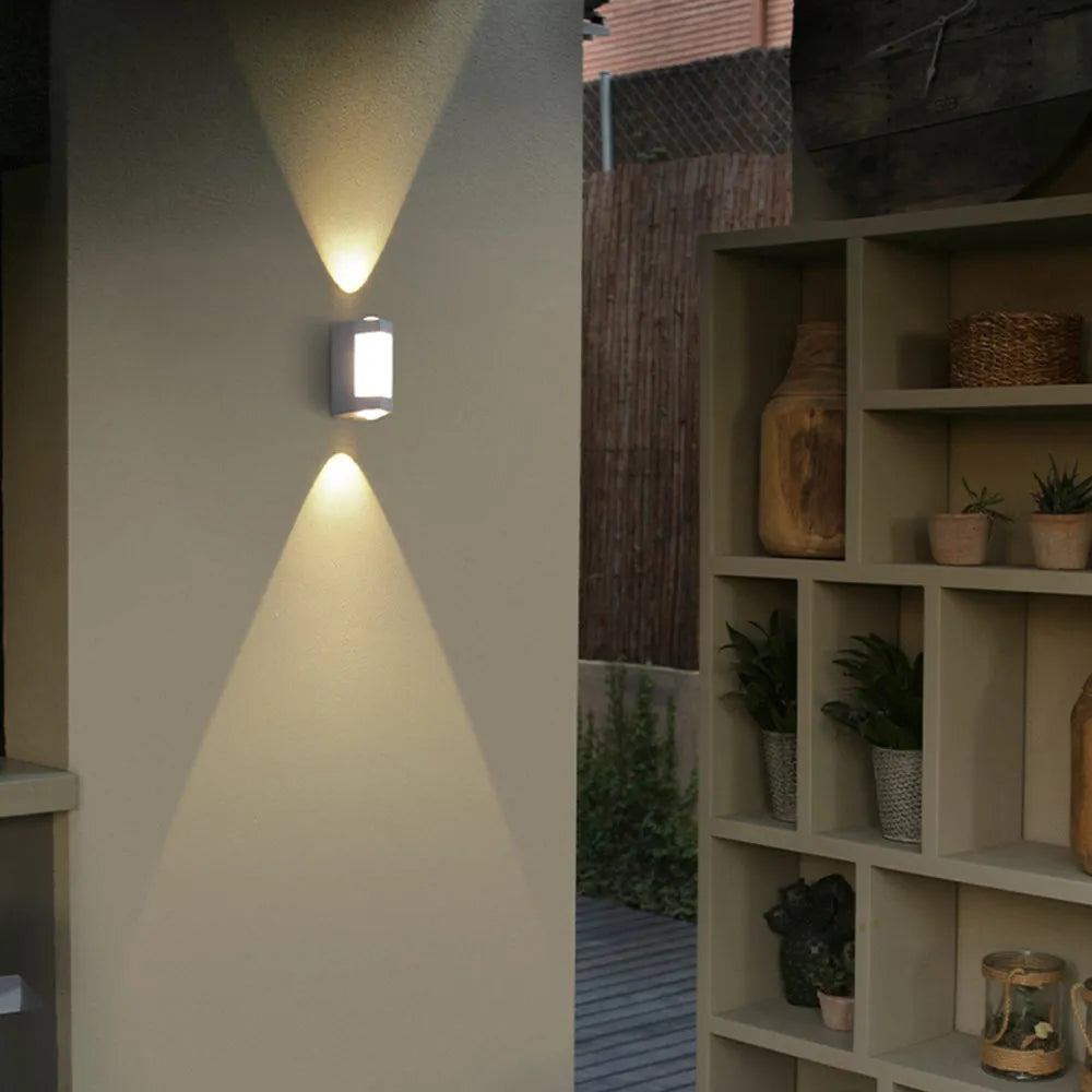 Modern Cylinder Wall Sconce Dual Light Outdoor Fixture Black White Metal Acrylic LED Waterproof Up Down Lighting for Patio Porch Deck | Lonoma