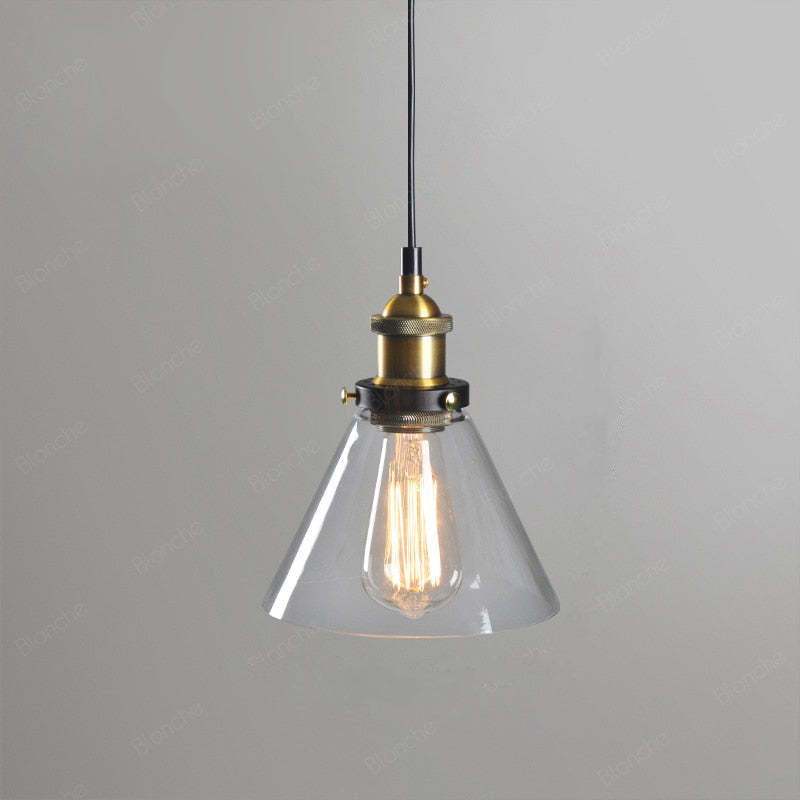 Industrial Glass Shade Hanging Pendant Light Metal Fixture Adjustable Cord Ceiling Lighting for Kitchen Dining Room Bedroom Clear Amber | Lonoma