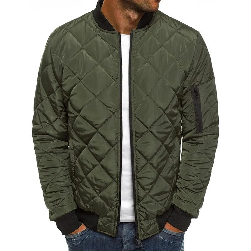 Men's Padded Bomber Jacket with Diamond Quilting for Cold Weather and Everyday Wear | Zip Front Outerwear with Ribbed Trim | Lonoma