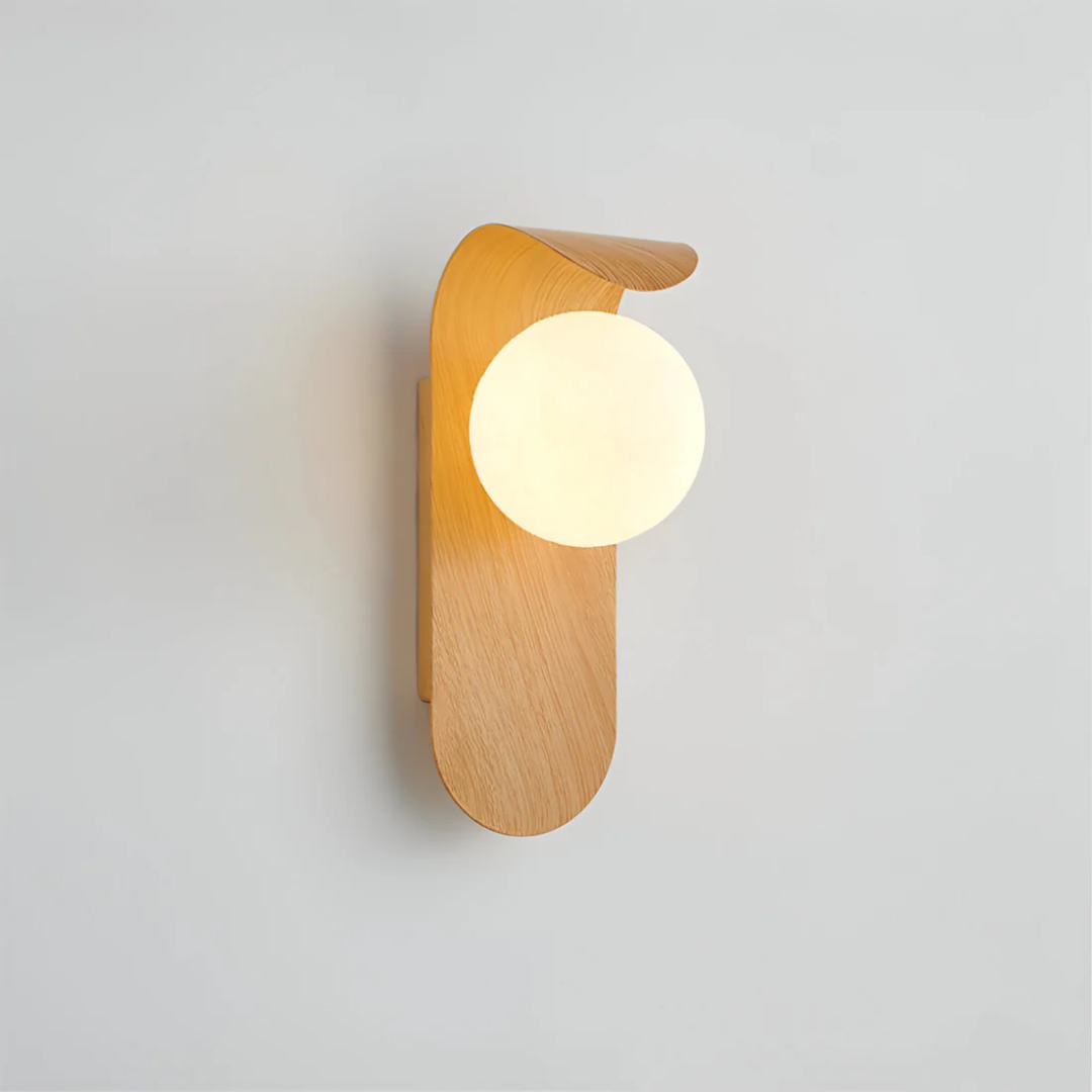 Wood Wall Sconce with Glass Globe | LED Ambient Lighting for Bedroom Living Room Hallway Entryway Minimal Modern | Lonoma