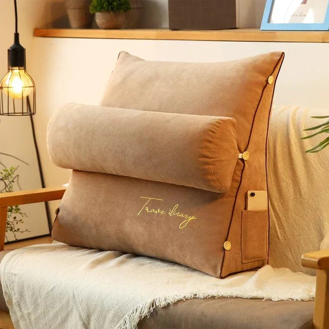 Triangular Back Support Cushion with Side Pocket for Bed and Couch – Ergonomic Wedge Pillow for Reading, TV Watching, Lumbar & Neck Relief | Lonoma