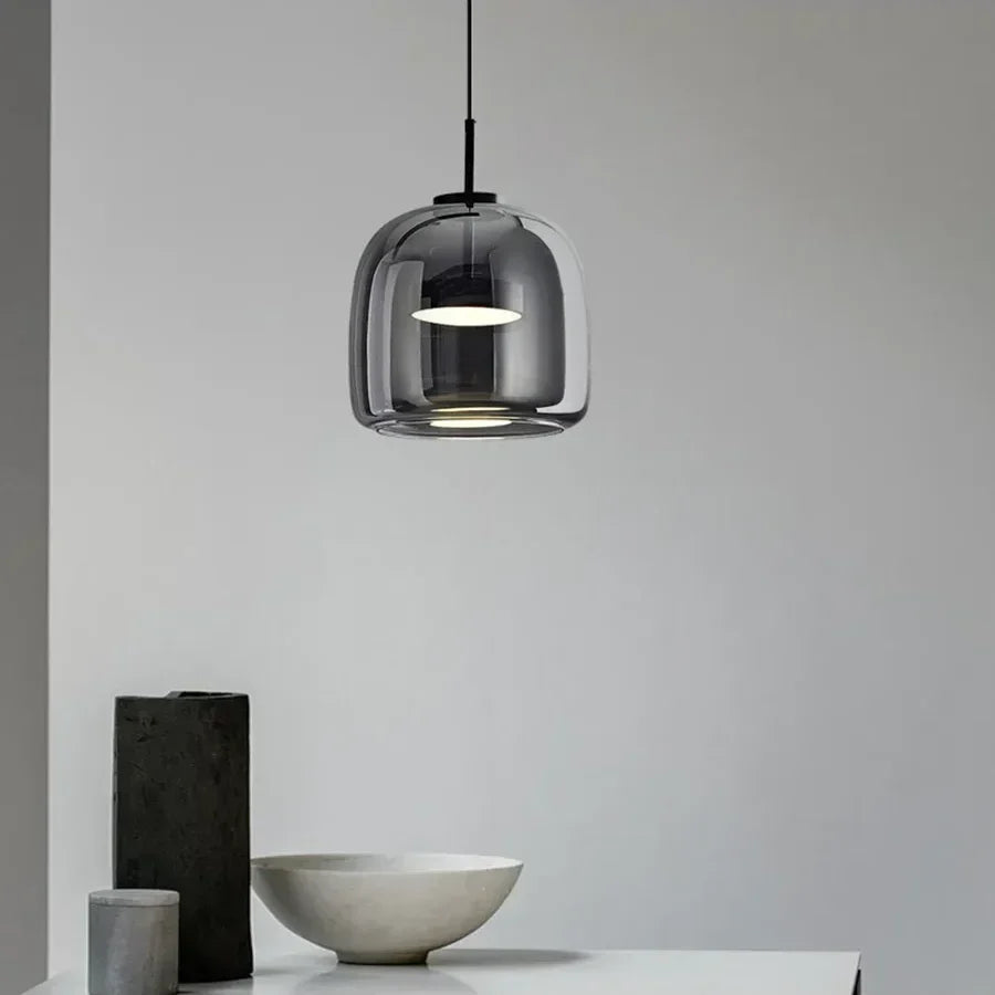 Glass Pendant Light, Adjustable Height Hanging Lamp in Cognac or Smoke Gray for Kitchen Island, Dining Table, Bedroom, Modern Nordic Decor | Lonoma