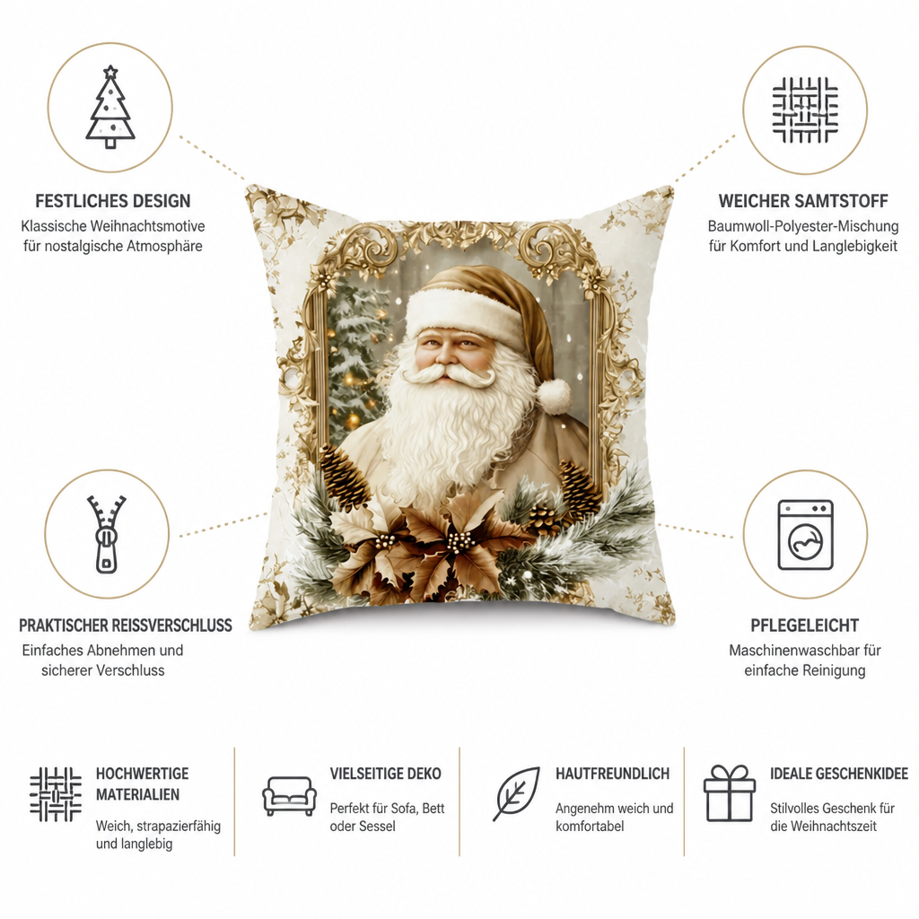 Holiday Pillow Cover 18x18 Inches Gold Velvet Christmas Decorative Throw Pillow Case with Zipper for Festive Sofa Decor | Lonoma