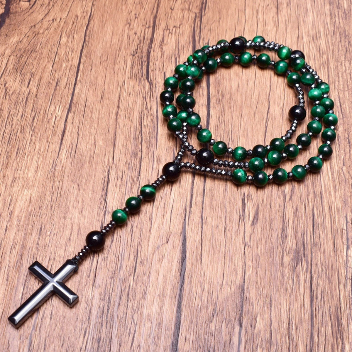 Beaded Stone Necklace for Men with Cross Pendant – Natural Gemstone Jewelry for Everyday Wear, Meditation & Mindfulness | Lonoma