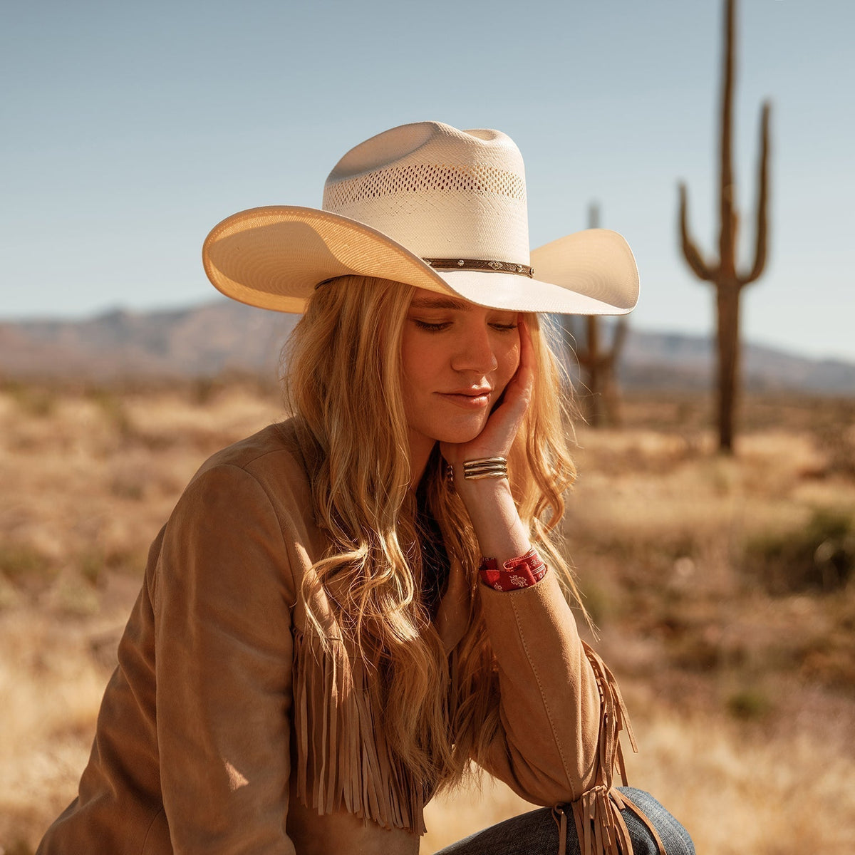 Natural Straw Cowboy Hat with Leather Band, Adjustable Western Cattleman Hat for Men & Women, Country Concerts, Festivals, Ranch & Outdoor | Lonoma