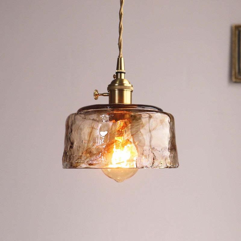 Glass Brass Pendant Light Hanging Ceiling Fixture Metal Shade Warm LED Bulb Included for Dining Room Kitchen Island Living Room Indoor | Lonoma