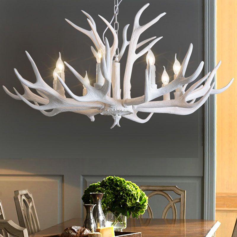 Antler Chandelier Resin Fixture Metal Frame Traditional Style Pendant 6 8 10 Light Options Adjustable Chain Candelabra Base E12 for Dining | Lonoma