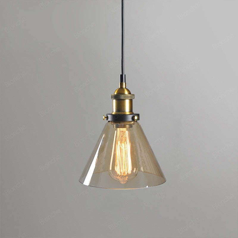 Industrial Glass Shade Hanging Pendant Light Metal Fixture Adjustable Cord Ceiling Lighting for Kitchen Dining Room Bedroom Clear Amber | Lonoma