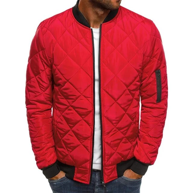 Men's Padded Bomber Jacket with Diamond Quilting for Cold Weather and Everyday Wear | Zip Front Outerwear with Ribbed Trim | Lonoma