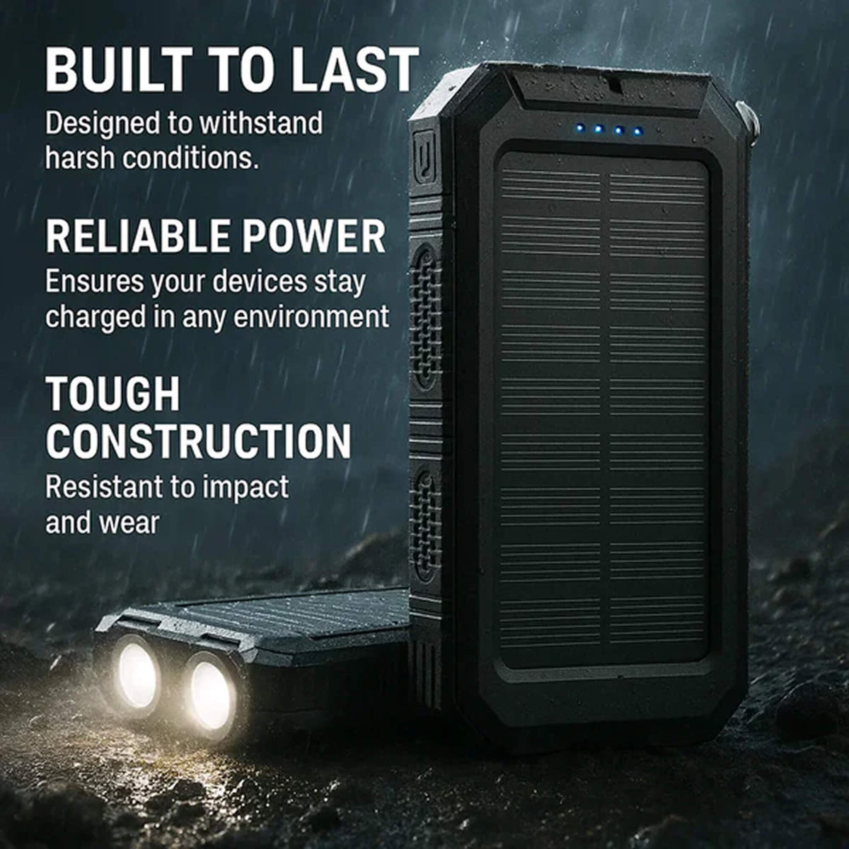 High-Capacity Solar Power Bank 500000mAh Waterproof Battery Pack with Dual USB Ports and LED Flashlight for Outdoor Adventures Emergency | Lonoma