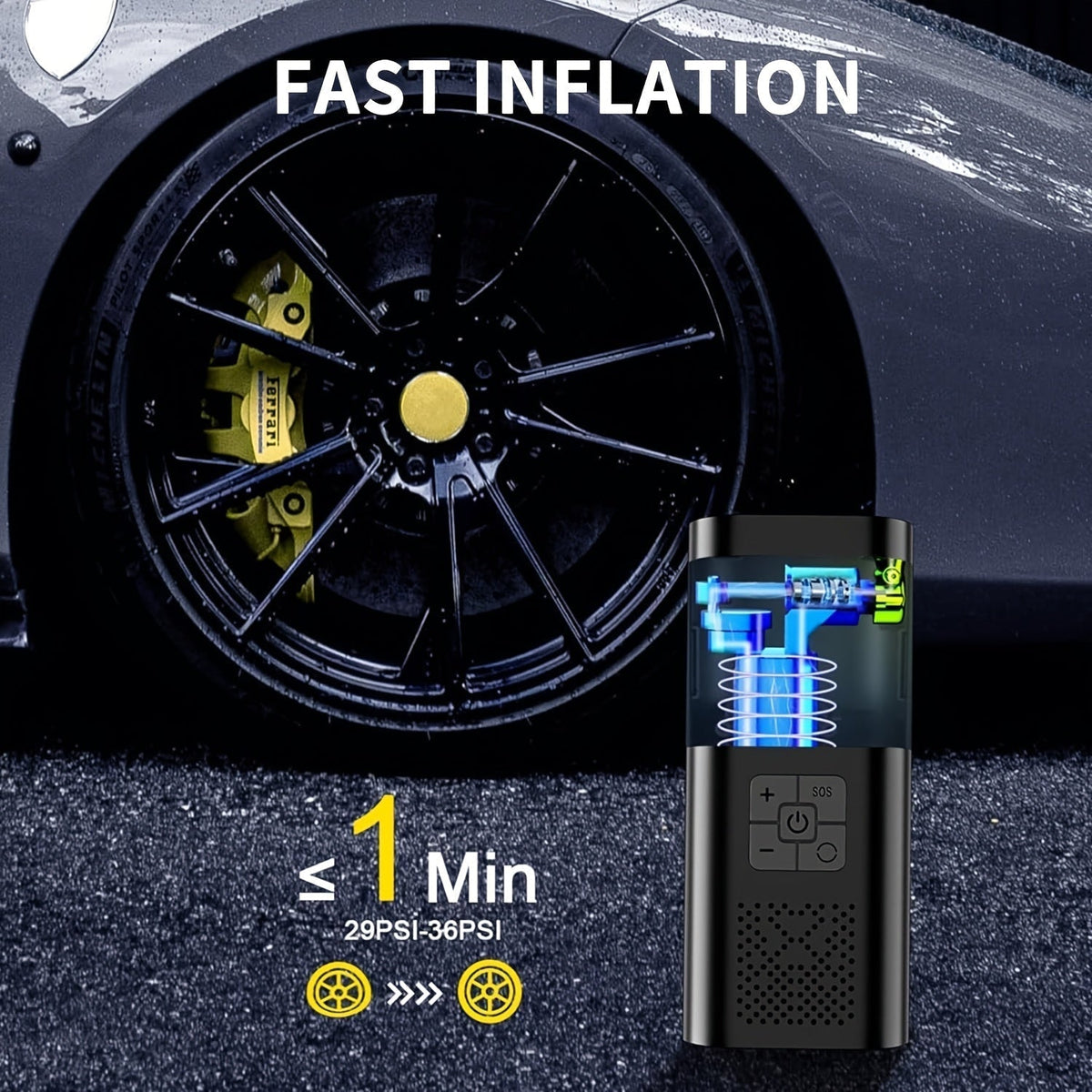 Cordless Tire Inflator Pump with Digital Pressure Gauge and Work Light for Car, Bike, Motorcycle — 150 PSI Rechargeable Air Pump | Lonoma