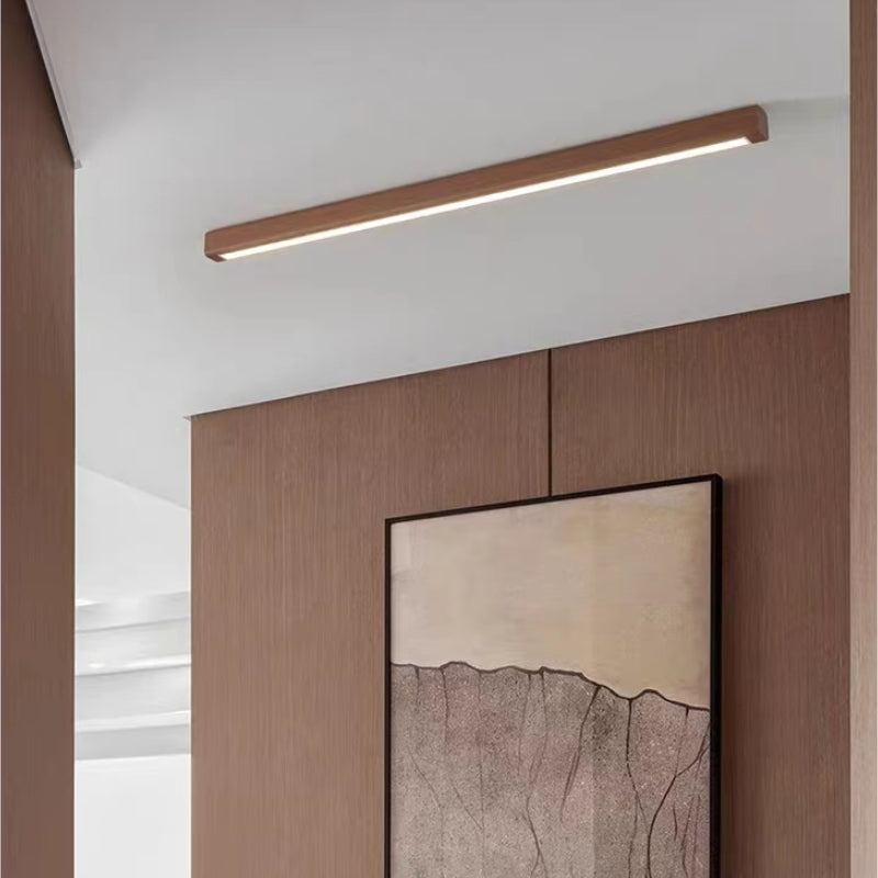 Flush Mount Linear LED Ceiling Light with Wood Frame and Acrylic Diffuser for Kitchen, Bedroom, Hallway | Lonoma