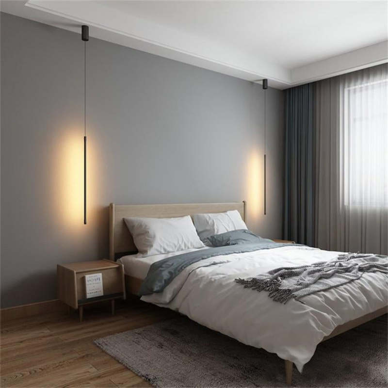 Hanging Linear Metal Fixture for Bedside Black Adjustable Drop Light Modern Sleek Design LED Warm Neutral Cool White Nightstand Accent | Lonoma