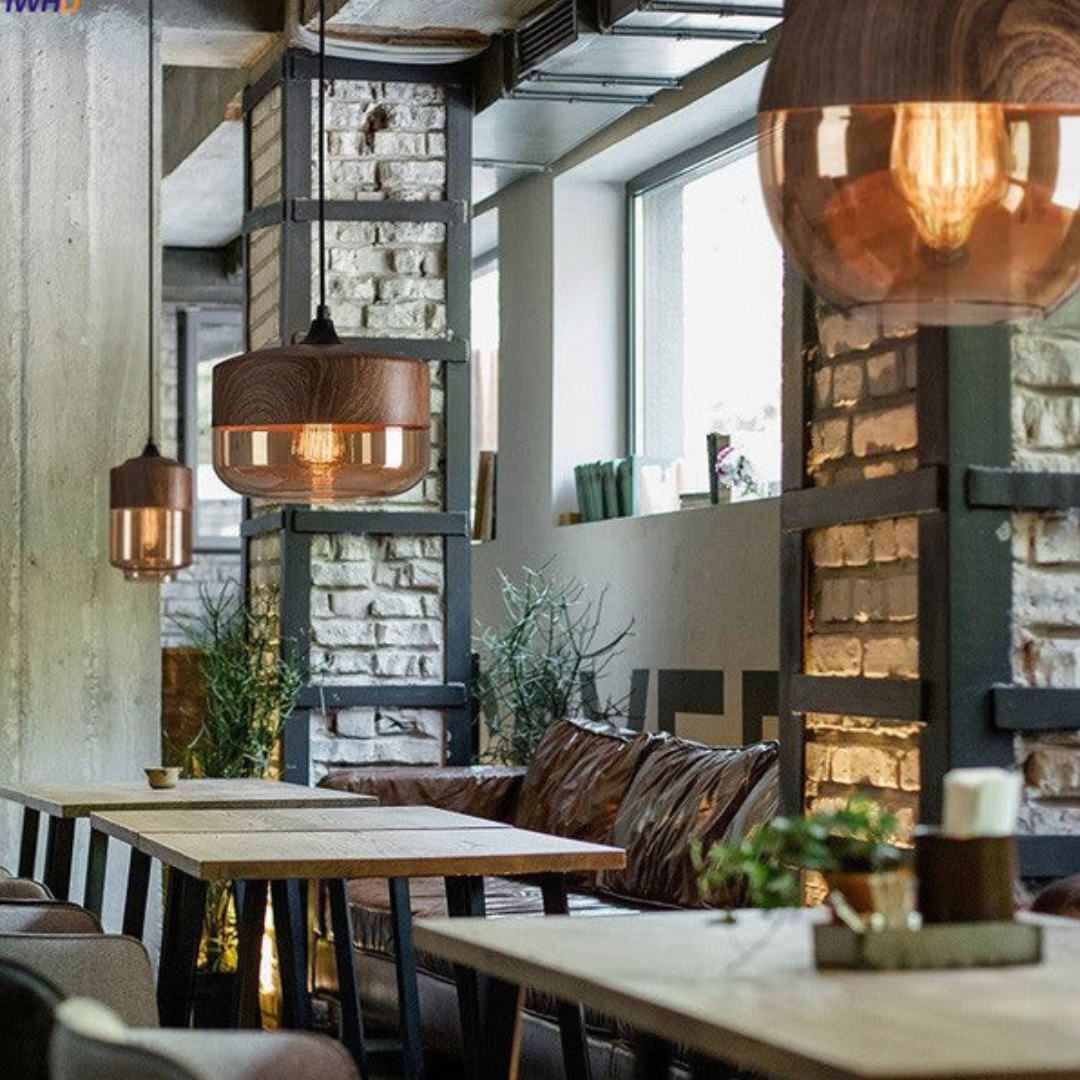 Glass Pendant Light Wood Finish Nordic Hanging Fixture Adjustable Dining Room Kitchen Island Ceiling Lamp E27 Socket | Lonoma