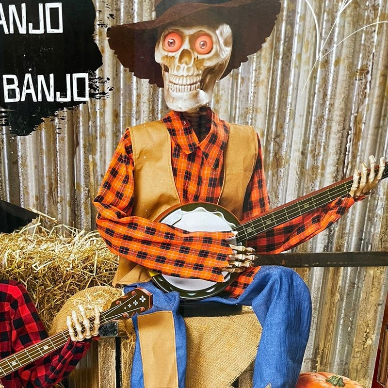 Motion-Activated Musical Skeleton Pair with Banjos – Animated Halloween Decoration for Parties & Haunted Houses | Lonoma