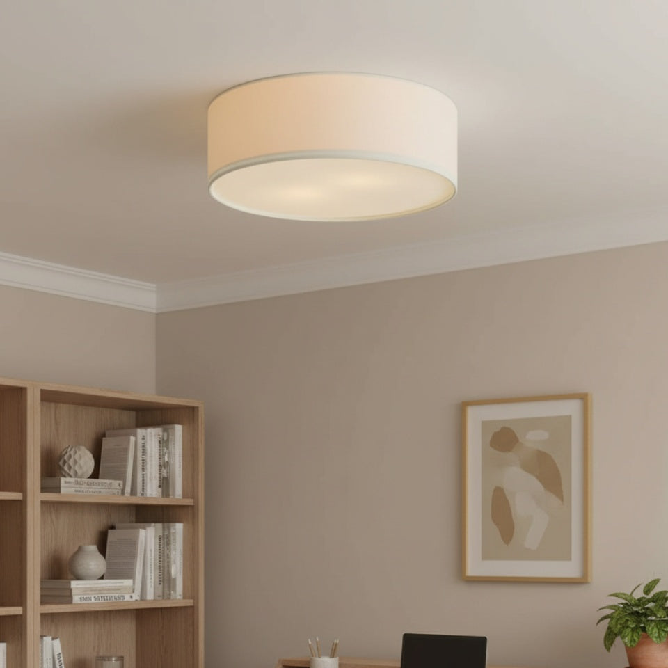 Flush Mount Drum Shade Ceiling Light with Fabric Shade for Entryway, Hallway, Bedroom, Dining Room, Kitchen | Lonoma