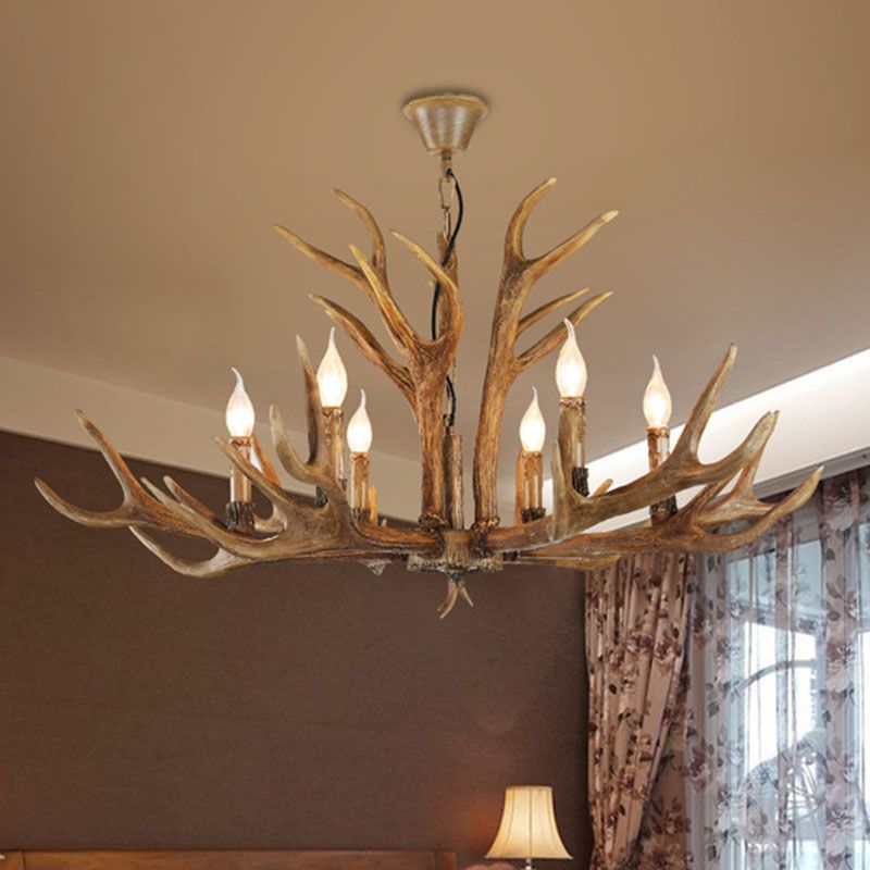 Antler Chandelier Resin Fixture Metal Frame Traditional Style Pendant 6 8 10 Light Options Adjustable Chain Candelabra Base E12 for Dining | Lonoma