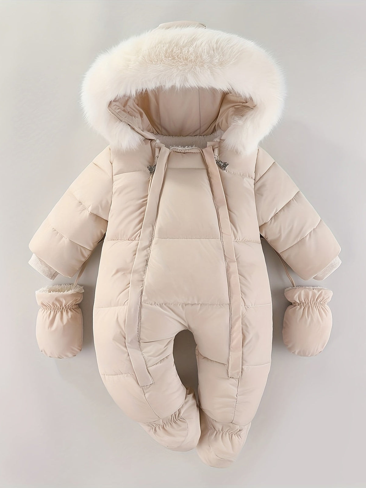 Baby Snowsuit with Hood, Quilted Infant Winter Bunting with Faux Fur Trim, Zip-Up Cold Weather Outerwear for Stroller Walks | Lonoma