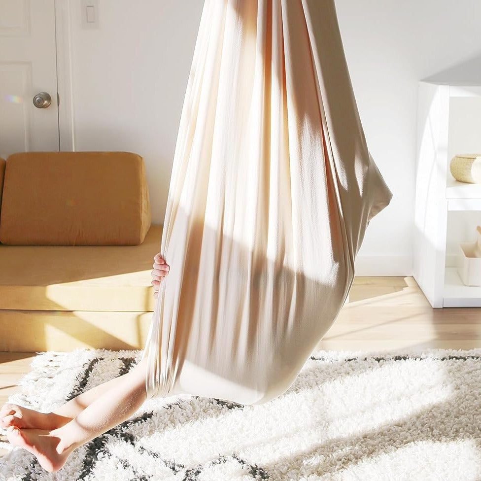 Kids Hammock Swing Chair Organic Cotton Sensory Pod for Calm Relaxation Therapy Development Cocoon Seat Indoor Hanging | Lonoma