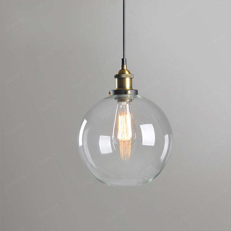 Industrial Glass Shade Hanging Pendant Light Metal Fixture Adjustable Cord Ceiling Lighting for Kitchen Dining Room Bedroom Clear Amber | Lonoma