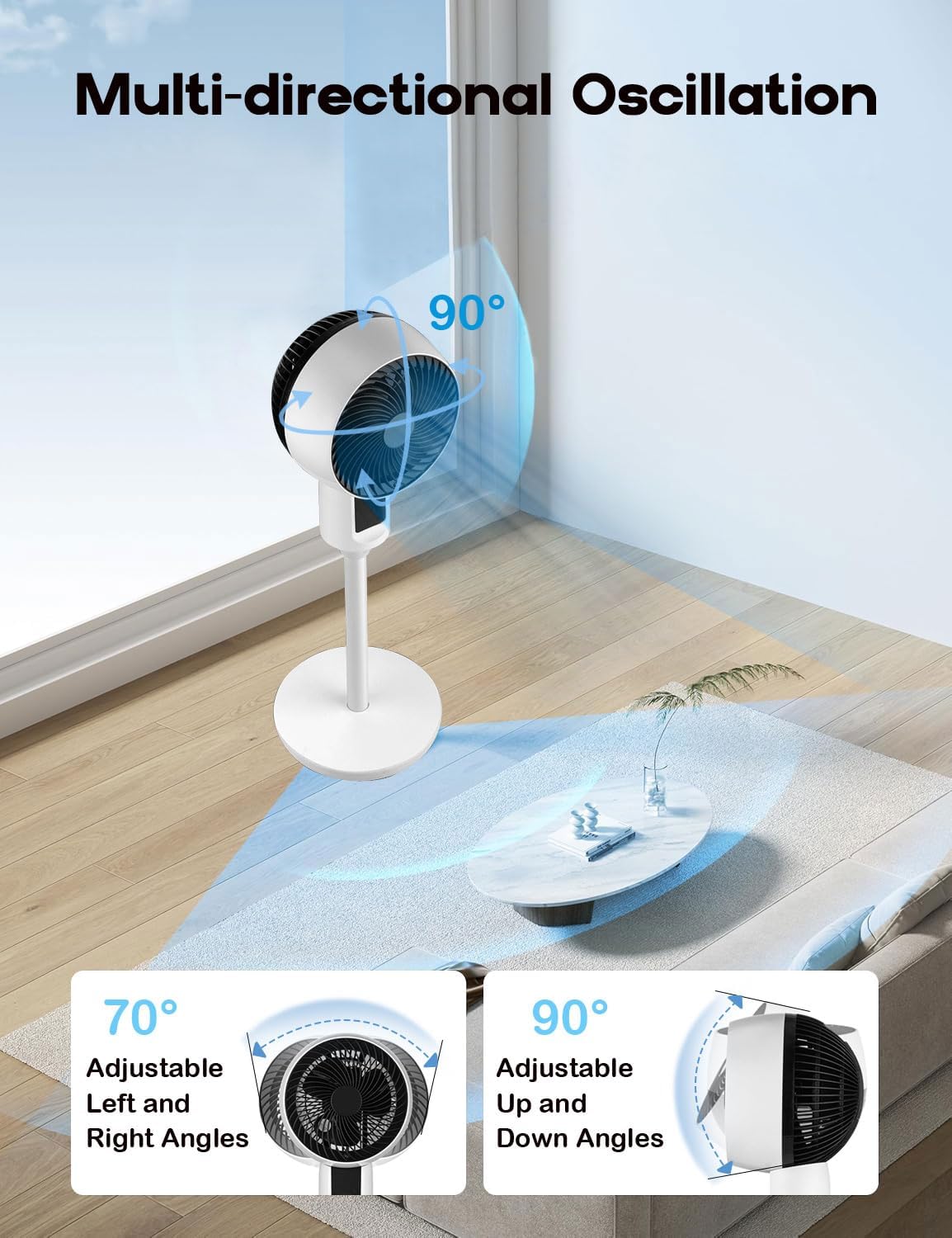 Adjustable Pedestal Fan with 3D Oscillation, Remote Control, Timer and Quiet Operation for Bedroom, Office | Lonoma