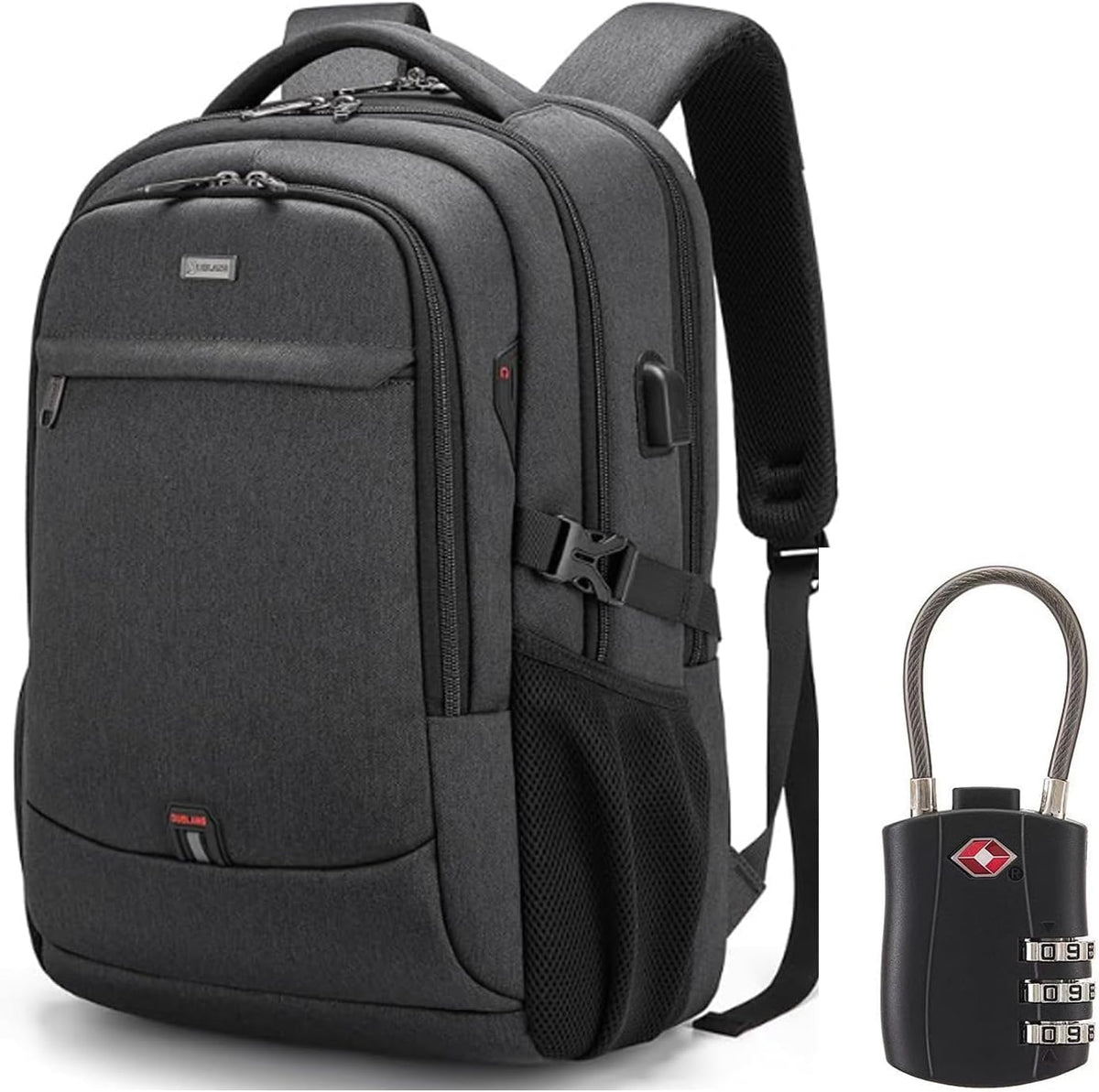 Laptop Backpack with USB Charging Port, Padded Compartment for 17 Inch Notebooks, Multiple Organizer Pockets, Trolley Sleeve for Business | Lonoma