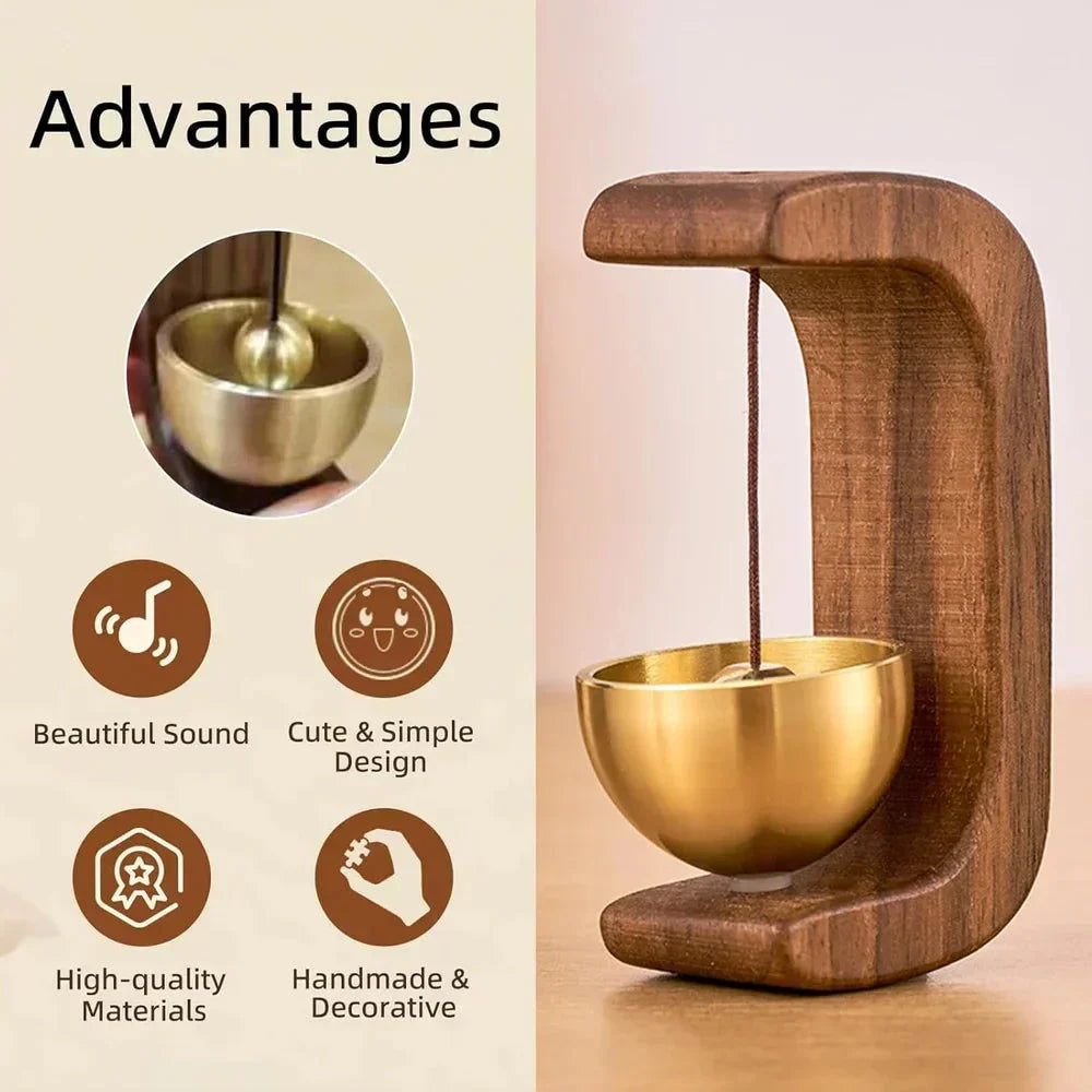 Wooden Wind Chime with Magnetic Hanging Bell C-Shaped Display Stand | Lonoma