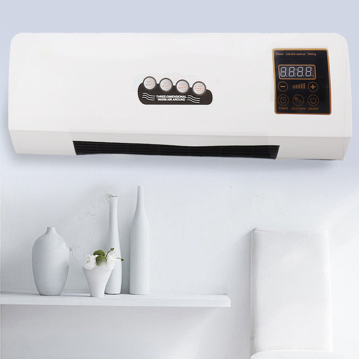 4-in-1 Wall Mounted Air Conditioner 1800W, Cooling Heating Fan Dehumidifier, Quiet LCD Unit for Bedroom, Home Office & Apartments | Lonoma