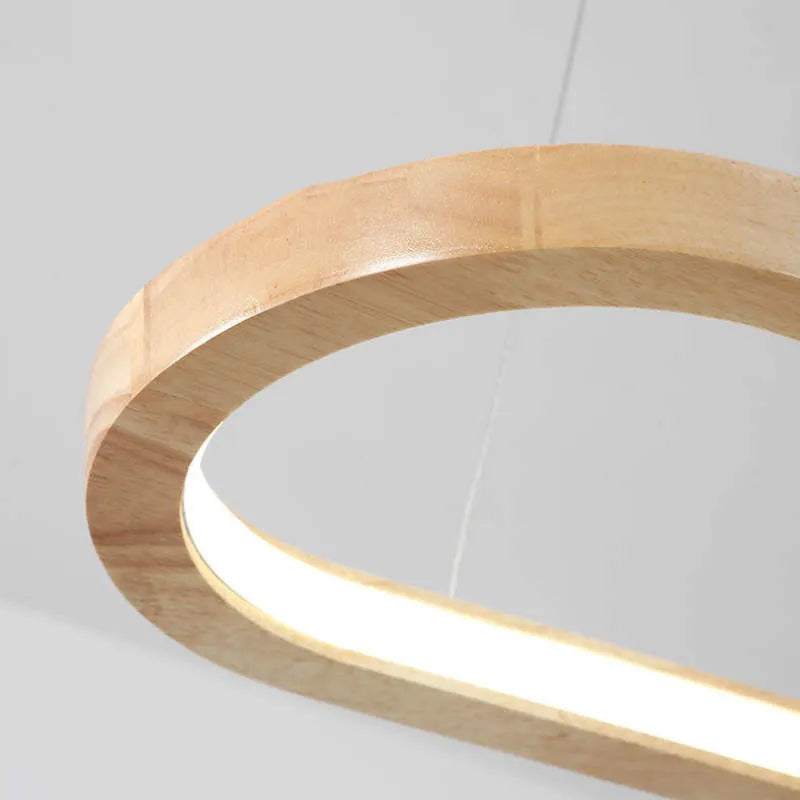 Wooden Oval Hanging Light LED Modern Ceiling Fixture 3-Color Switch for Kitchen Island Dining Room Breakfast Bar Restaurant | Lonoma