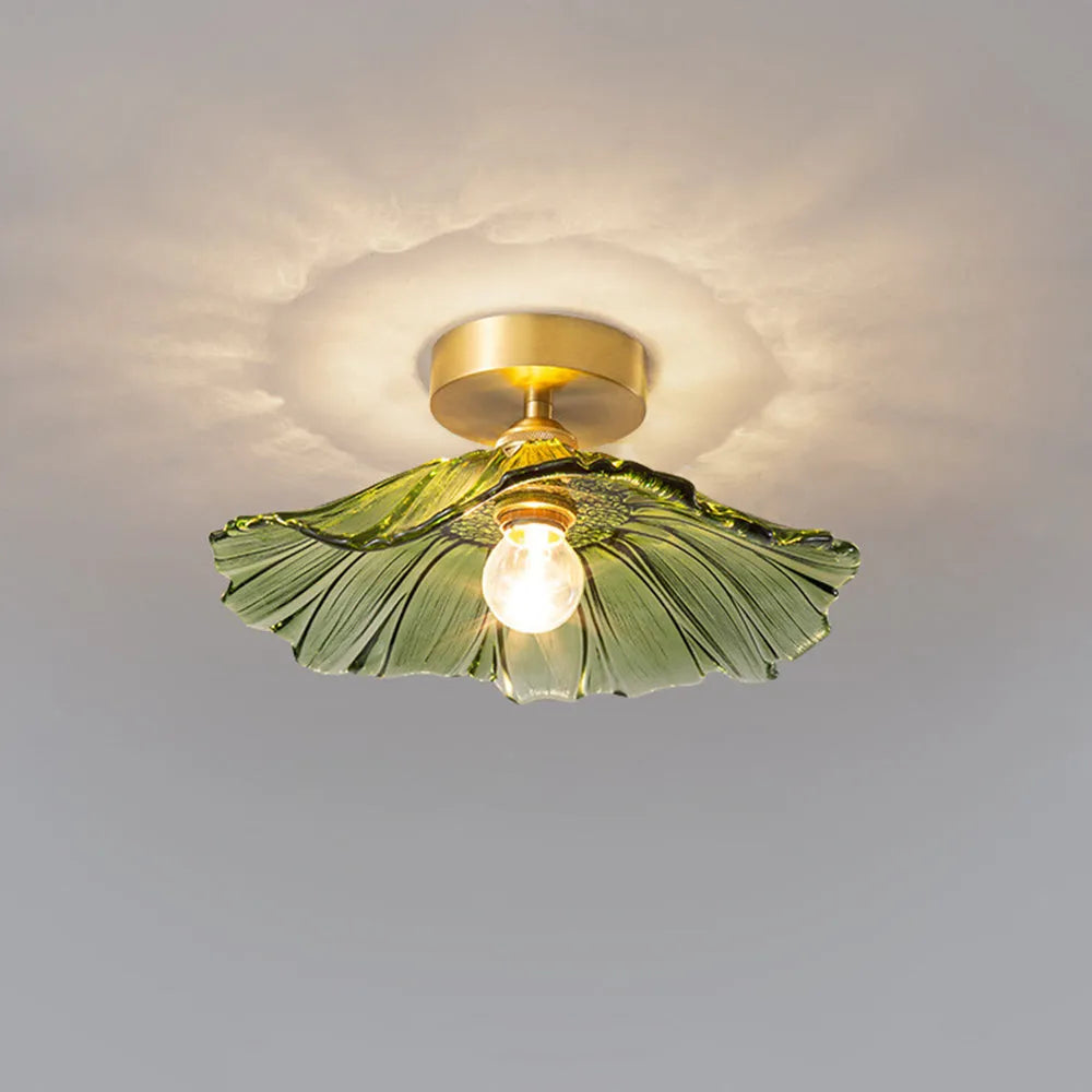 Floral Glass Flush Mount or Drop Ceiling Light with Brass Accents – Clear, Green or Pink Petal Shades for Bedroom, Dining Room | Lonoma