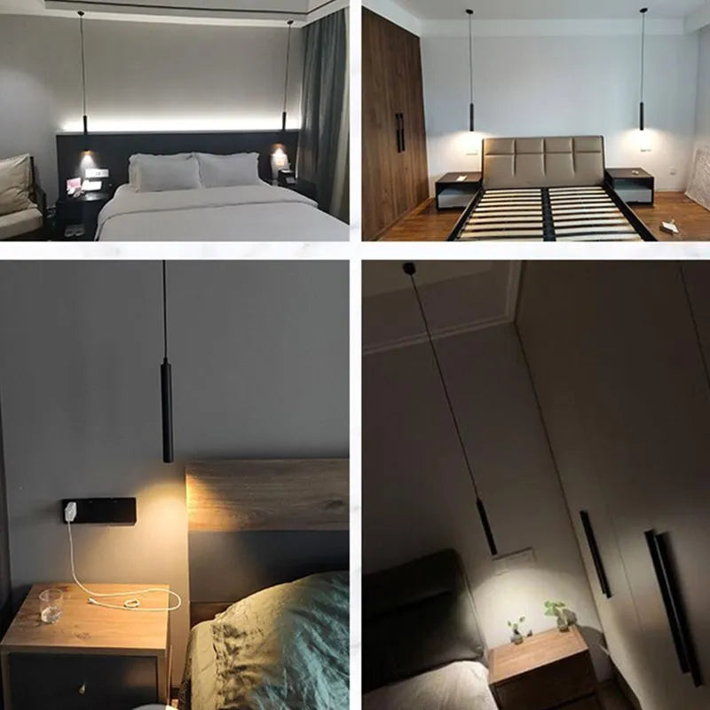 Modern LED Hanging Fixture Black Metal Linear Design Adjustable Ceiling Lighting for Dining Kitchen Island Bedroom | Lonoma