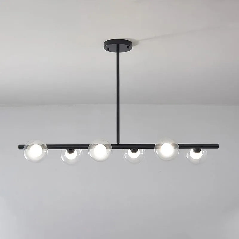 Hanging Island Chandelier Metal Frame Orb Glass Shades 5 or 6 Bulbs Black Gold for Dining Kitchen Living | Lonoma