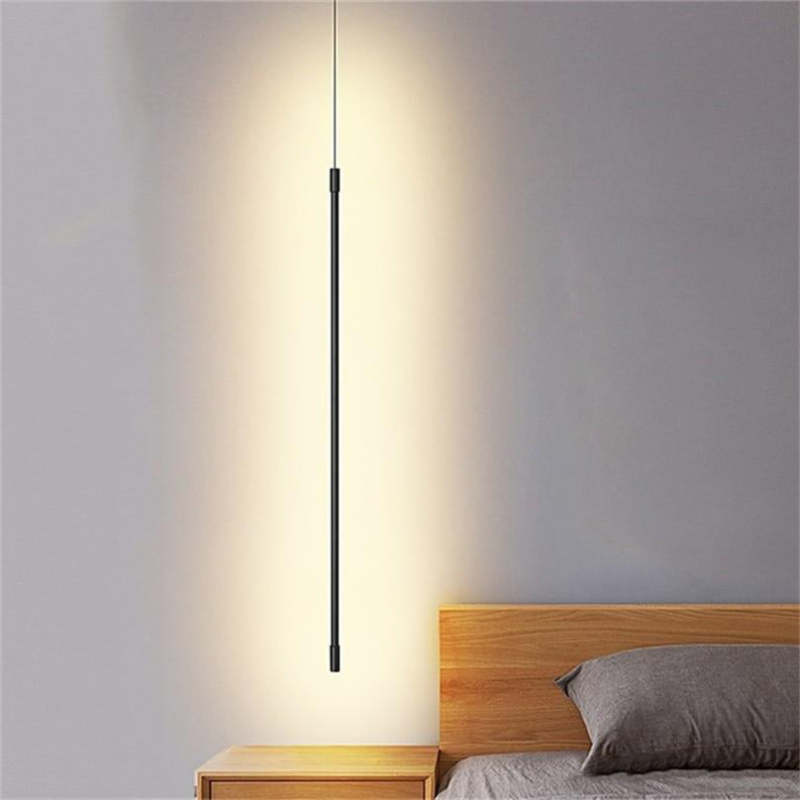 Hanging Linear Metal Fixture for Bedside Black Adjustable Drop Light Modern Sleek Design LED Warm Neutral Cool White Nightstand Accent | Lonoma