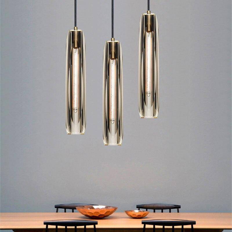 Glass Pendant Light with Brass Finish and Smoke Shade | Modern Drop Ceiling Fixture with E14 Socket | Adjustable Hanging Lamp | Lonoma