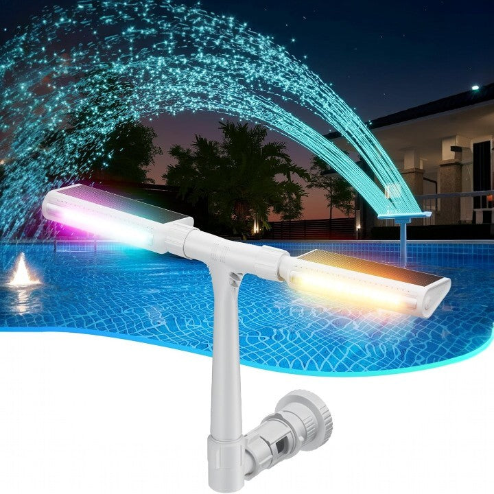 Solar Pool Fountain with Color-Changing LED Lights, Dual Water Arcs for Inflatable & Above-Ground Pools, Night Garden Water Feature | Lonoma