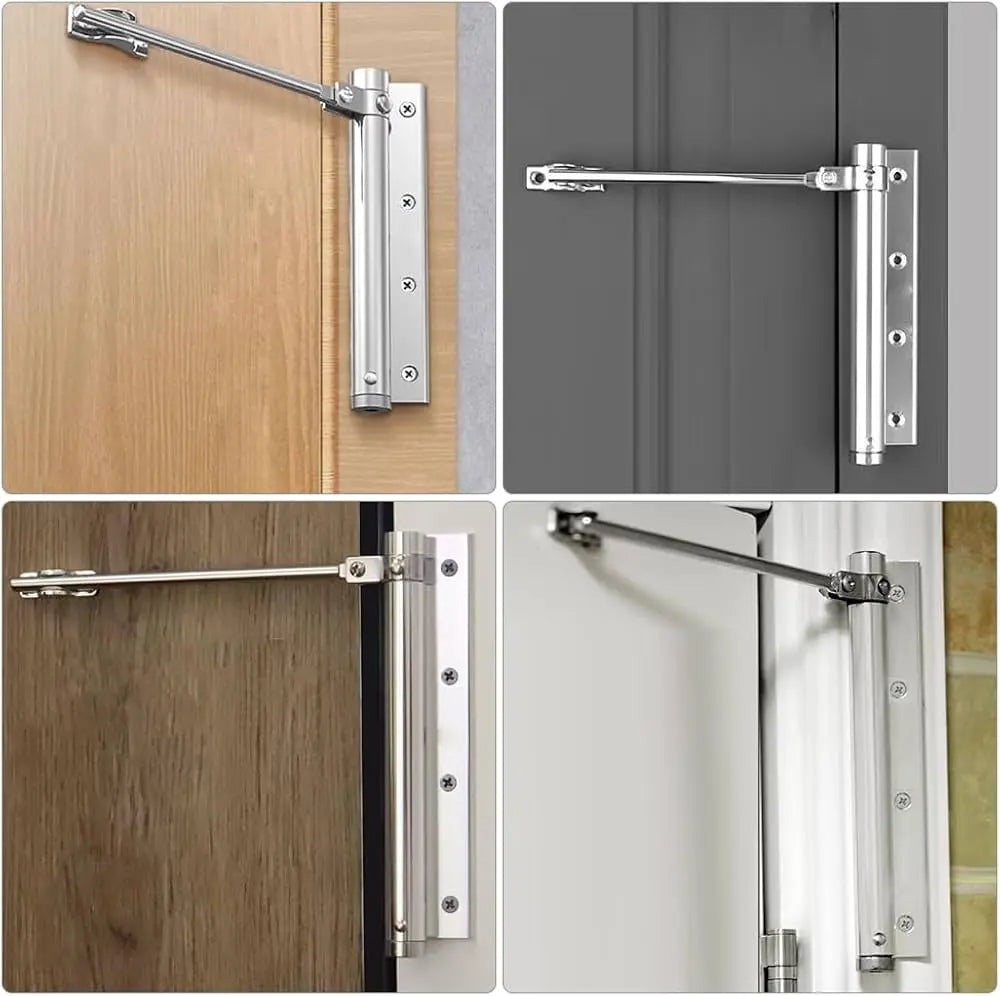 Automatic Hydraulic Door Closer with Adjustable Speed Control for Interior Doors Silver Black Stainless Steel Spring-Loaded Self-Closing | Lonoma