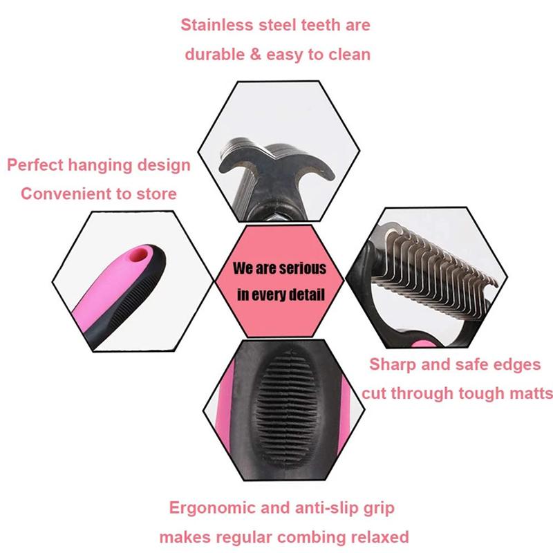 Pet Dematting Comb for Dogs & Cats — Dual-Sided Undercoat Rake with Safe Rounded Teeth for Shedding Control & Tangle Removal | Lonoma