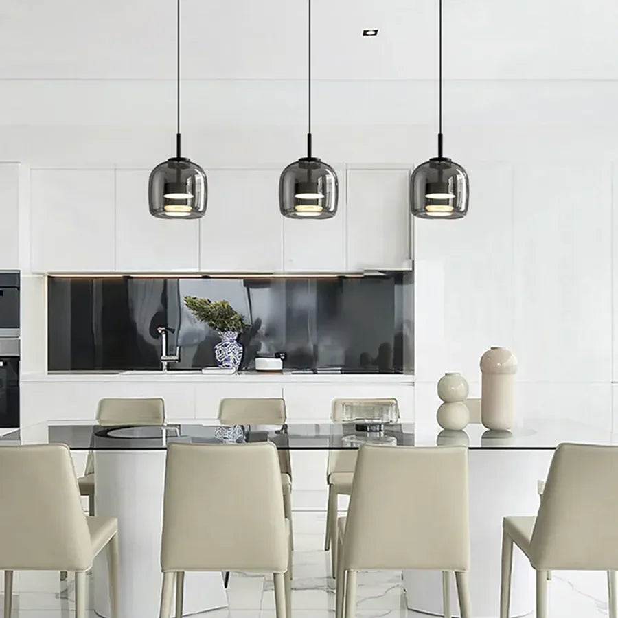 Glass Pendant Light, Adjustable Height Hanging Lamp in Cognac or Smoke Gray for Kitchen Island, Dining Table, Bedroom, Modern Nordic Decor | Lonoma