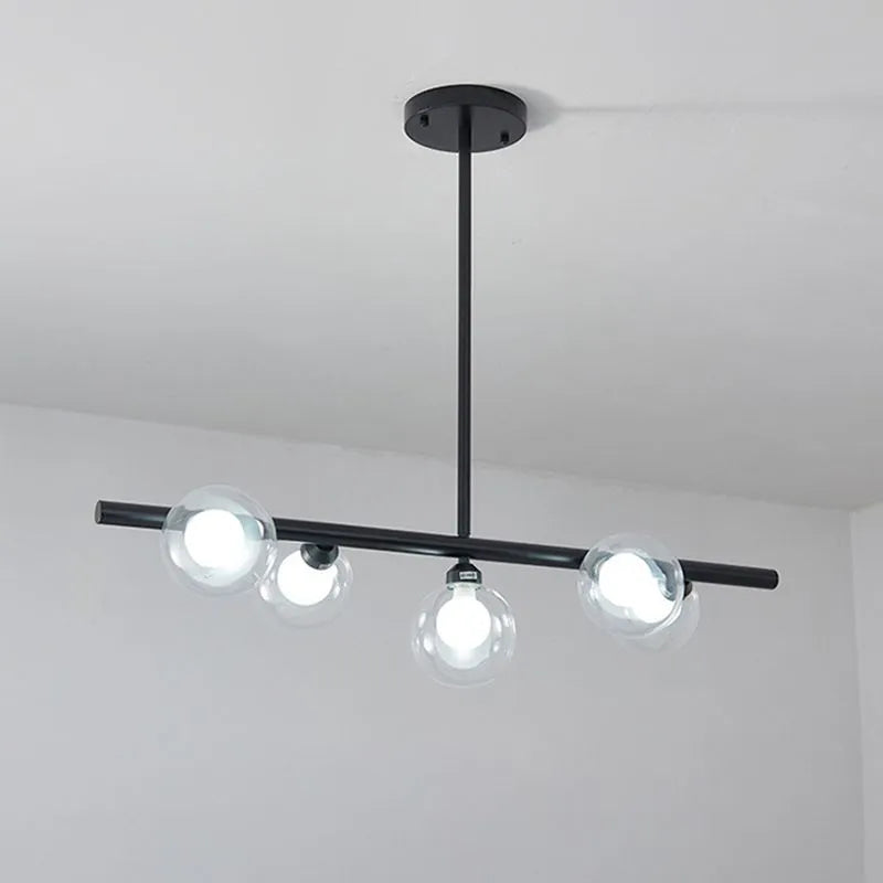 Hanging Island Chandelier Metal Frame Orb Glass Shades 5 or 6 Bulbs Black Gold for Dining Kitchen Living | Lonoma