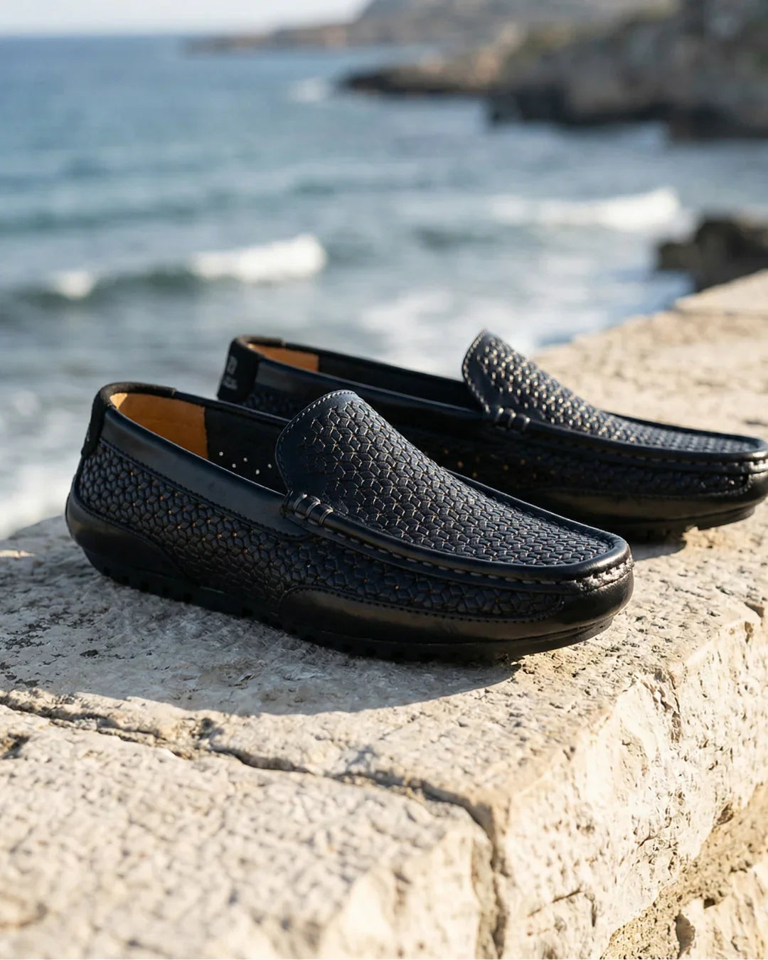 Men's Handwoven Leather Slip-On Loafers – Cushioned Insole, Flexible Rubber Sole, Casual Dress Shoes for Everyday Comfort | Lonoma