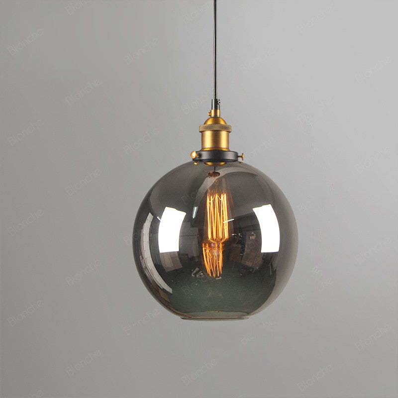 Industrial Glass Shade Hanging Pendant Light Metal Fixture Adjustable Cord Ceiling Lighting for Kitchen Dining Room Bedroom Clear Amber | Lonoma