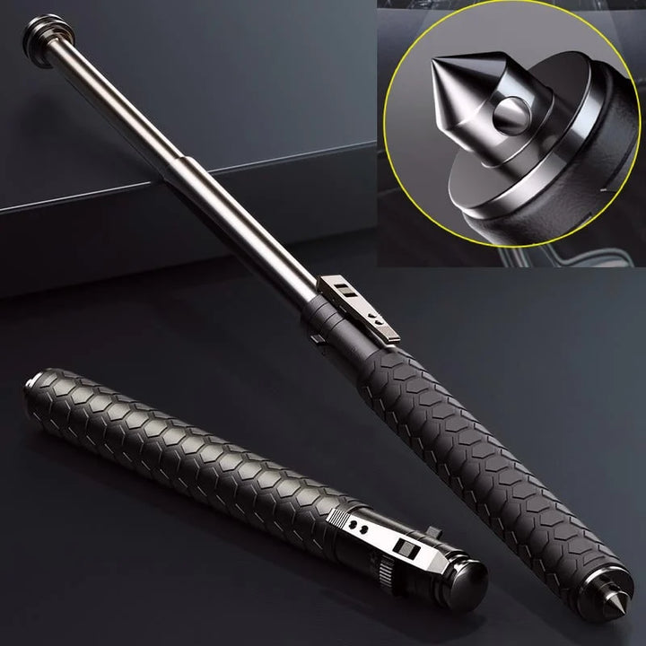 Collapsible Steel Walking Stick Auto-Deploy Button Compact Travel Cane Non-Slip Handle Outdoor Safety Support | Lonoma