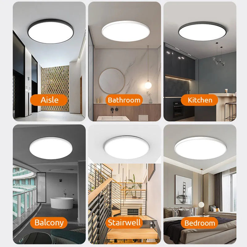 Flush Mount LED Bathroom Ceiling Light | 9-15 in Waterproof Modern Fixture | White or Black | Wall Switch Dimming | Lonoma